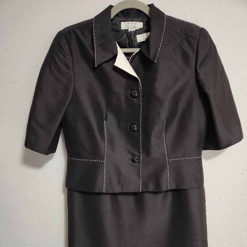 Shomi Vintage Black White Stitch Silk Dress and Light Jacket 10
